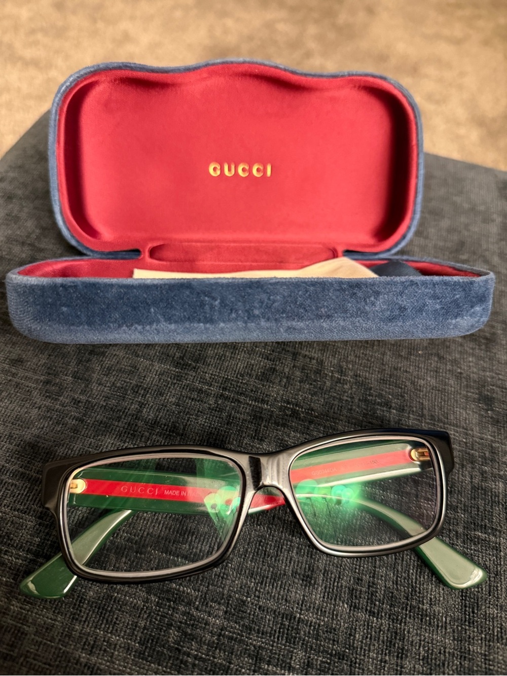 Gucci Men's Eyeglasses Black Multicolor Full Rim Rectangular Frame GG0343O 007